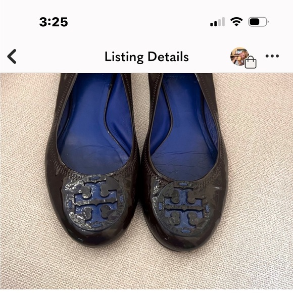 TORY BURCH BROWN AND BLUE PATENT LEATHER FLATS. 8.5 - Picture 2 of 2